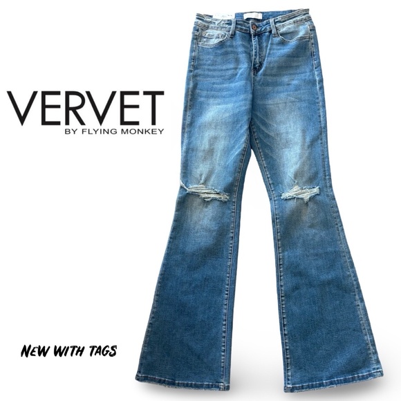Vervet Bella Dark Distressed Flare Jeans SZ 28 - Picture 2 of 12